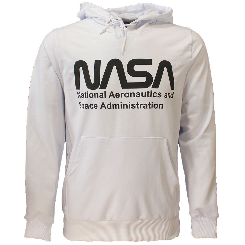 NASA Logo Front and Arm Print Hoodie Pullover Sweater White