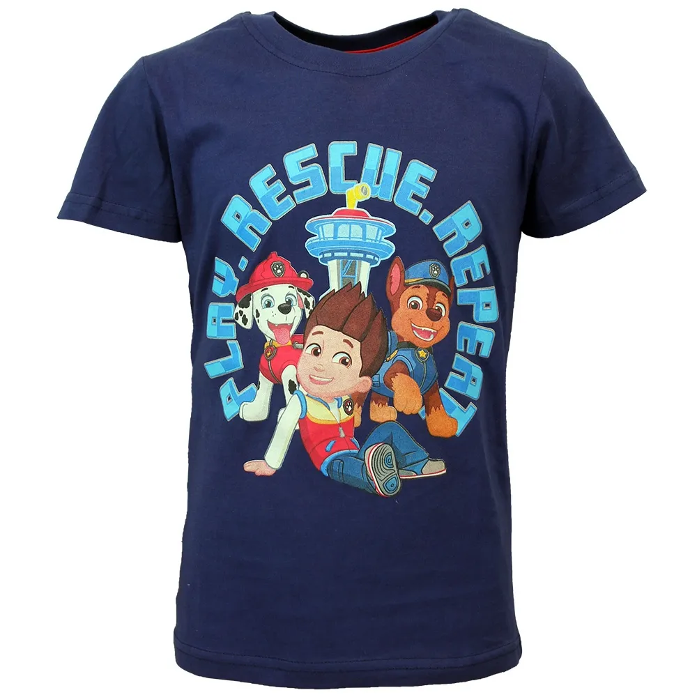 Paw Patrol Play Rescue Repeat Kids T-Shirt Dark Blue