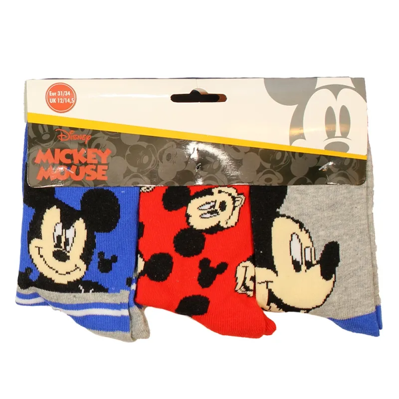 Mickey Mouse Kids 3 Pair Socks Set Blue / Red / Gray