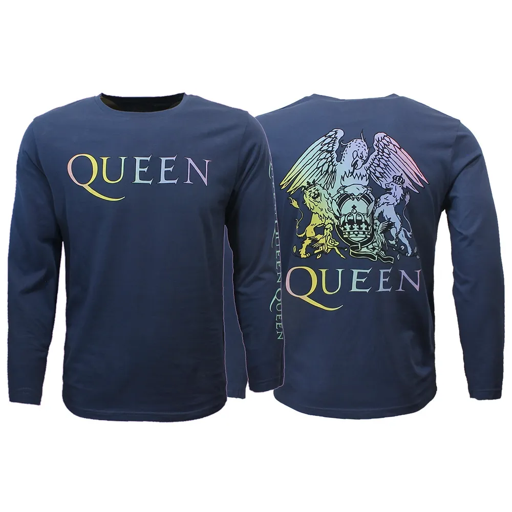 Queen Rainbow Crest Denim Blue Longsleeve T-Shirt