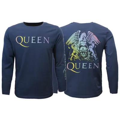 Queen Rainbow Crest Denim Blue Longsleeve T-Shirt