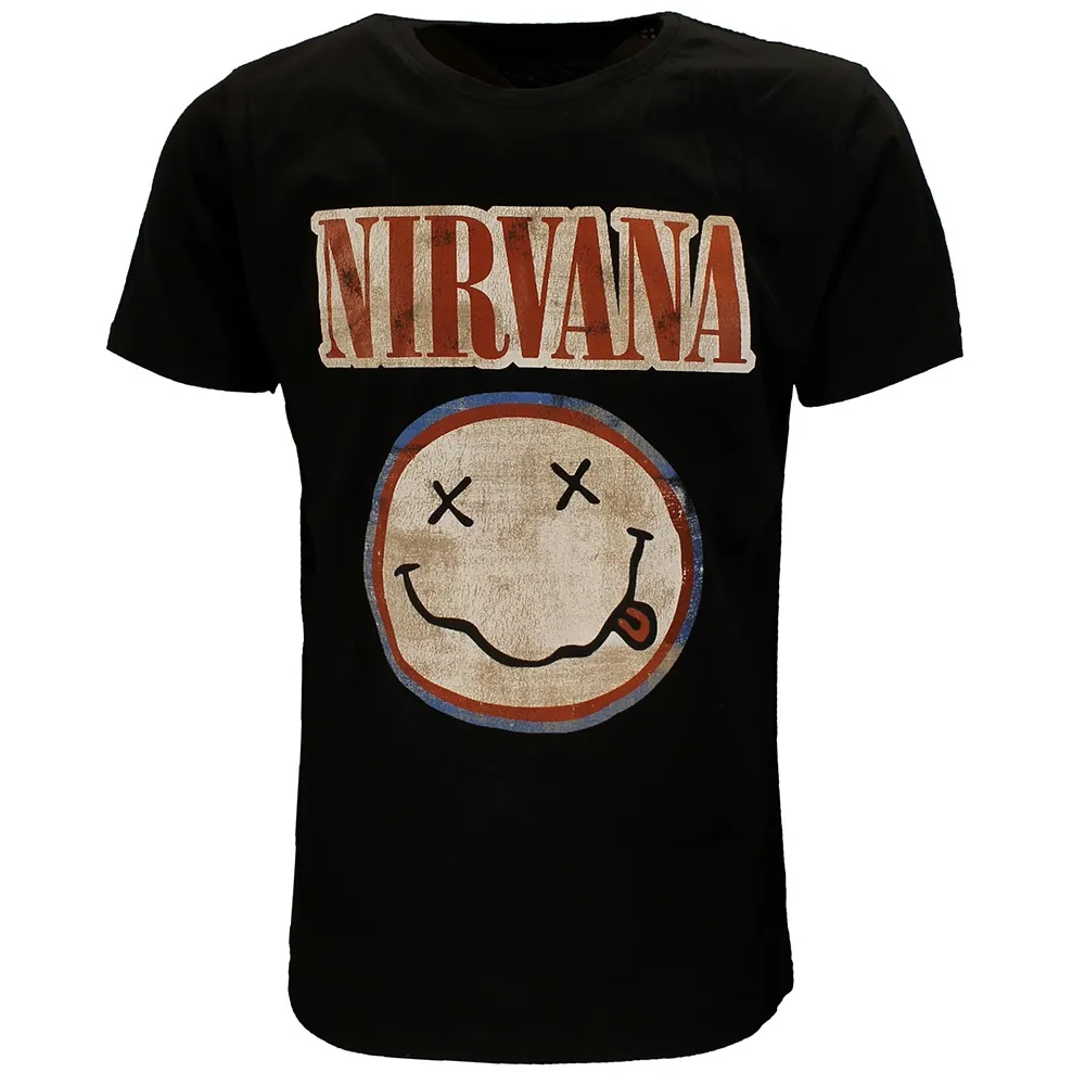 Nirvana Distressed Logo Smiley T-Shirt