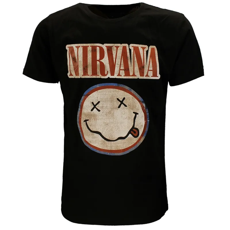 Nirvana Distressed Logo Smiley T-Shirt