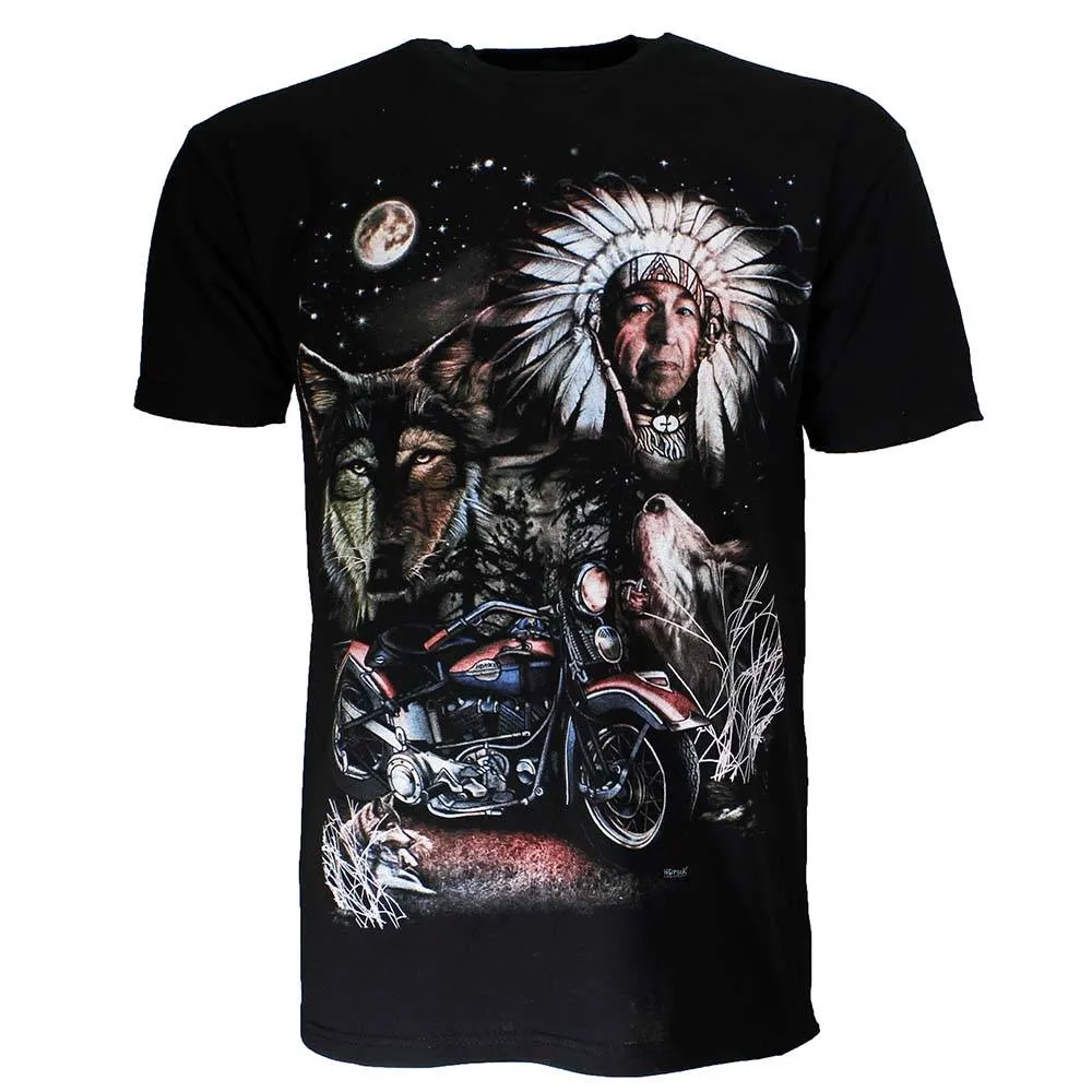 Native American Motorcycle Wolf Moon T-shirt