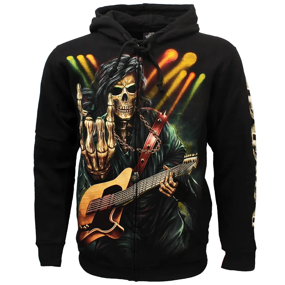 Rock Eagle Glow In The Dark Rock Hand Skeleton Zipper Hoodie