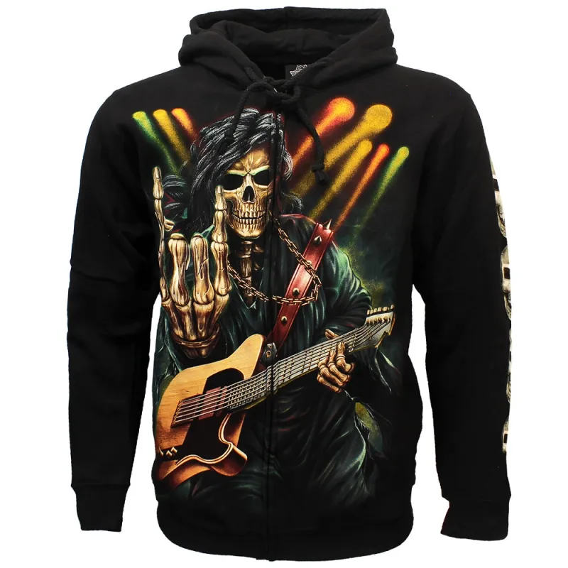 Rock Eagle Glow In The Dark Rock Hand Skeleton Zipper Hoodie