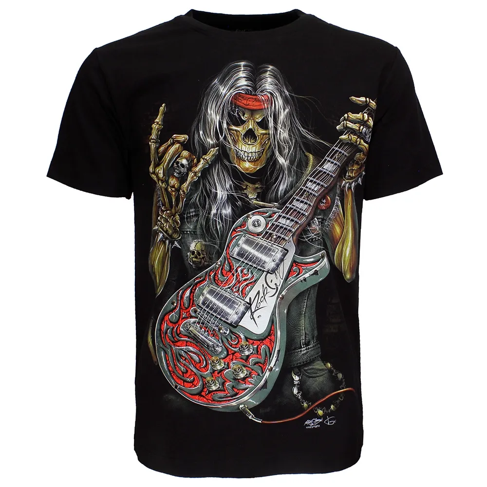 Totenkopf-Rock-Gitarre-Metal-T-Shirt