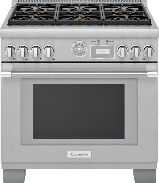 36&quot; Professional Dual-Fuel Commercial-depth Range - All Telescopic Oven Racks- Thermador Connected Experience with Home Connect™ - Six  Pedestal Star® Burners (Four with ExtraLow®) -  5.7 cu. ft. oven