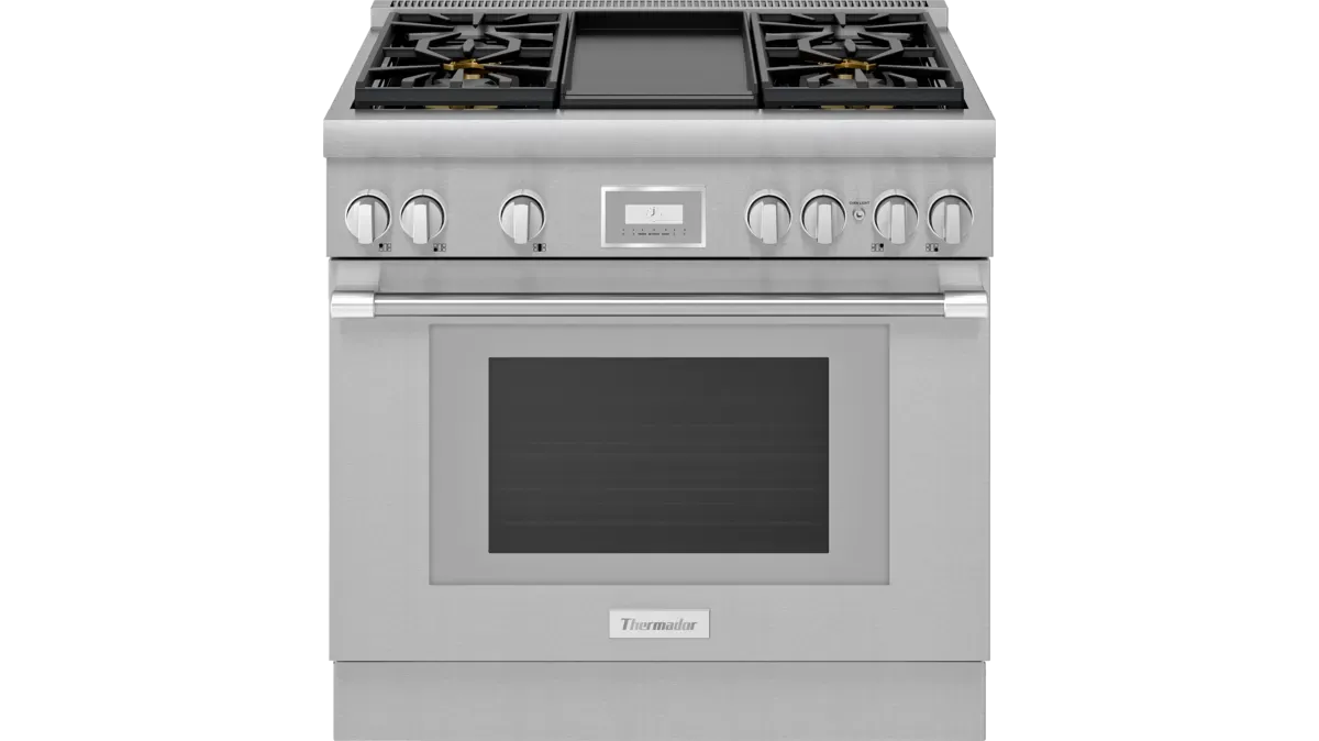 THERMADOR 36&quot; Professional Dual-Fuel Cabinet depth (24&quot;) Range - All Telescopic Oven Racks- Thermador Connected Experience with Home Connect™