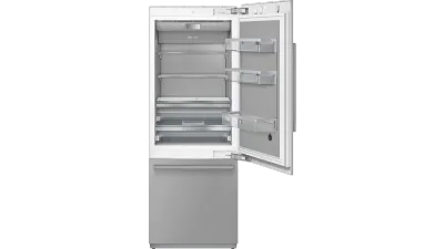 30" 2 Door Bottom-Mount Freezer with pre-installed flat panels with NEW Masterpiece handles - Refrigerator door swing reversible -  Stainless Steel Interior - Home Connect™