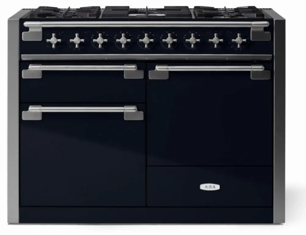 ELISE 48&quot; DUAL FUEL RANGE - Gloss Black w/Brass Accents