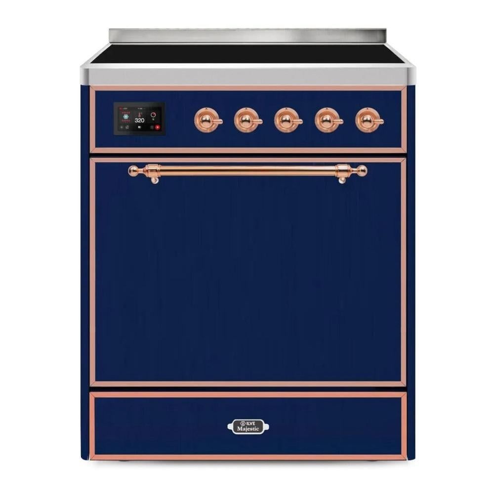 ILVE UMI30QNE3MBP Majestic 30&quot; Electric Range with 4 Induction Elements Solid Door in Midnight Blue with Copper knobs