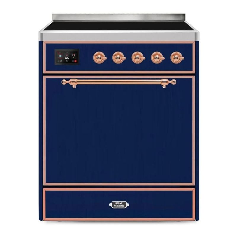 ILVE UMI30QNE3MBP Majestic 30&quot; Electric Range with 4 Induction Elements Solid Door in Midnight Blue with Copper knobs