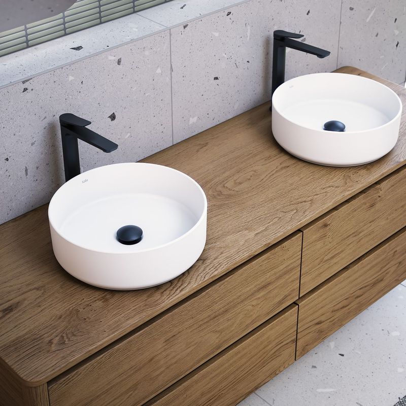 URBA                           Round Porcelain Washbasin With Neopur Coating for Drop-In Installation White