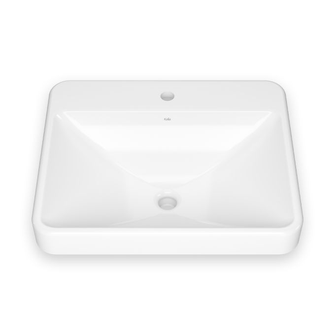 KOSLA                          Semi-Recessed Rectangular Porcelain Washbasin with Neopur Coating and Tap Deck for Recessed Installation White