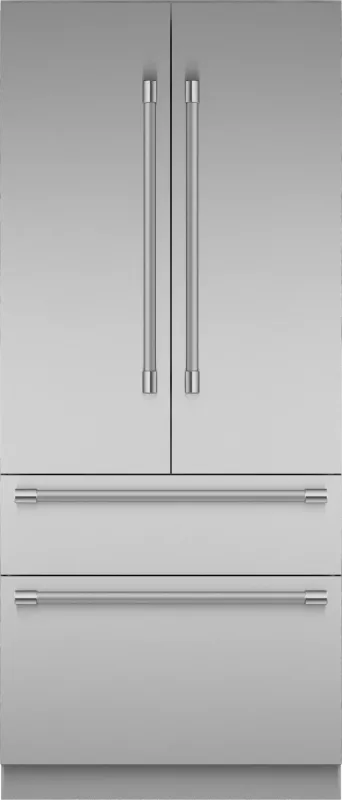 Thermador - 36&quot; French Door Bottom Mount Freezer with flat panels pre-installed with NEW Pro Handles, -  Stainless Steel Interior