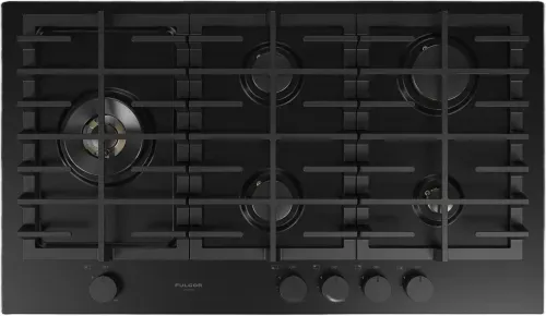 36&#39;&#39; gas cooktop 5 brass brns and central dula ring wok, Black matte porcelain finish