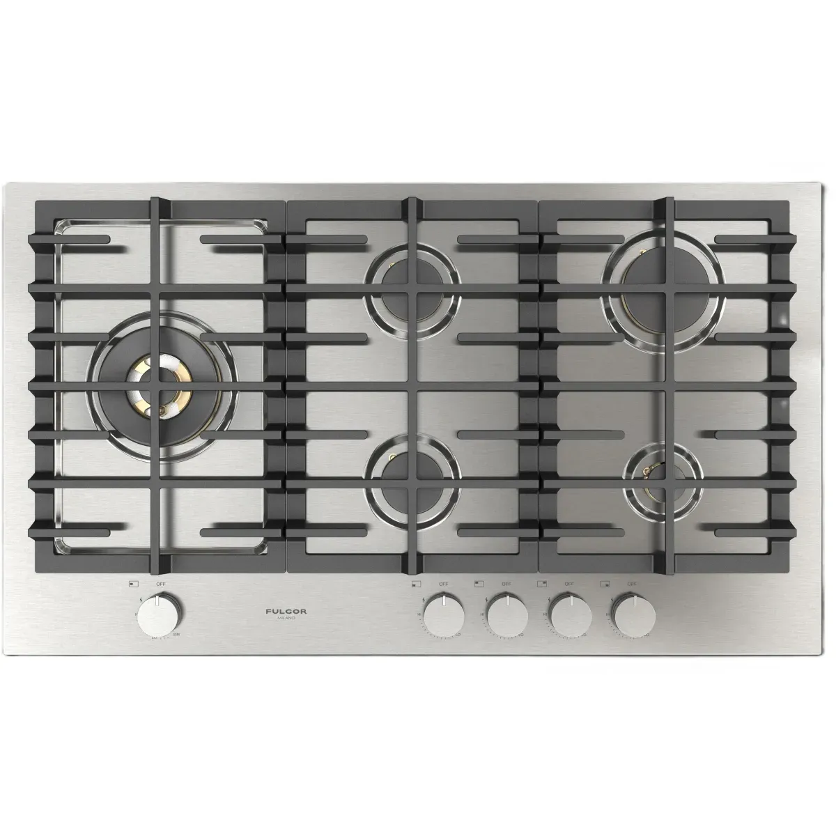 36&#39;&#39; gas cooktop 5 brass brns and central dula ring wok, SS