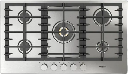 36'' gas cooktop 5 brass brns and central dula ring wok, SS