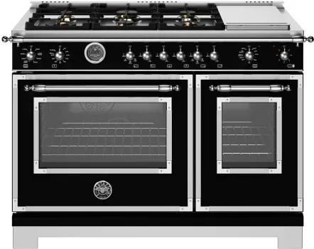 48&quot; Heritage Series range - Dual Fuel self clean oven - 6 brass burners + griddle, Black