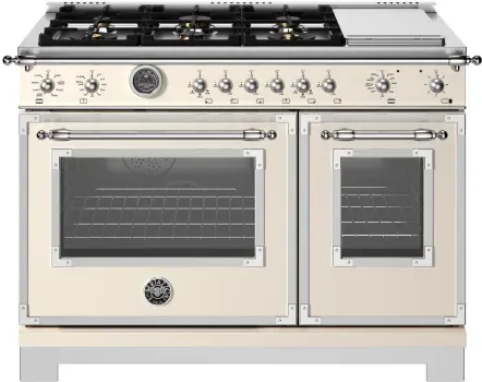 48&quot; Heritage Series range - Dual Fuel self clean oven - 6 brass burners + griddle, White