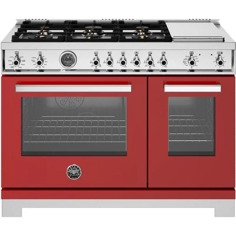 48&quot; Professional Series range - Dual Fuel self clean oven - 6 brass burners + griddle, Red