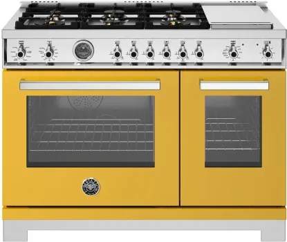 48&quot; Professional Series range - Dual Fuel self clean oven - 6 brass burners + griddle, Yellow