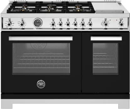 48&quot; Professional Series range - Dual Fuel self clean oven - 6 brass burners + griddle, Black