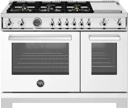 48&quot; Professional Series range - Dual Fuel self clean oven - 6 brass burners + griddle, White