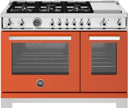 48&quot; Professional Series range - Dual Fuel self clean oven - 6 brass burners + griddle, Orange