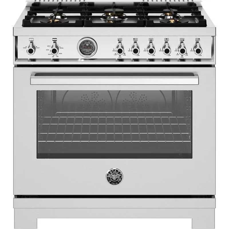36" Professional Series range - Gas oven - 6 brass burners, SS
