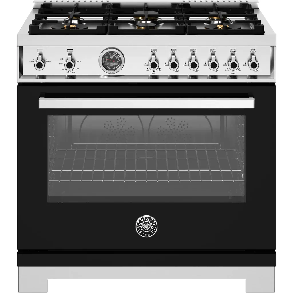 36" Professional Series range - Gas oven - 6 brass burners, Black
