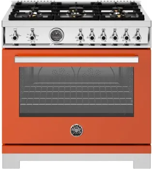 36" Professional Series range - Gas oven - 6 brass burners, Orange
