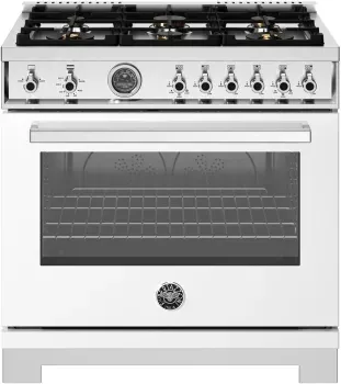 36" Professional Series range - Gas oven - 6 brass burners, White
