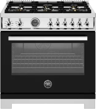 36" Professional Series range - Dual Fuel self clean oven - 6 brass burners, Black