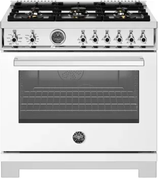 36" Professional Series range - Dual Fuel self clean oven - 6 brass burners, White