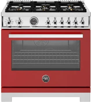 36" Professional Series range - Dual Fuel self clean oven - 6 brass burners, Red