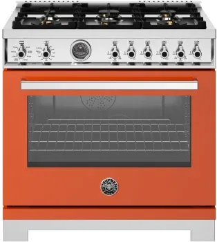 36" Professional Series range - Dual Fuel self clean oven - 6 brass burners, Orange