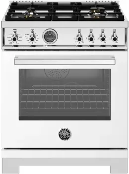 30" Professional Series range - Dual Fuel self clean oven - 4 brass burners, White