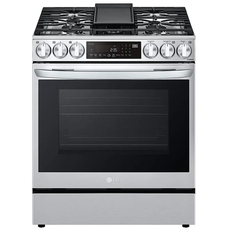 6.3. cu.ft Gas Slide In Range, InstaViewTM, AirFry, ThinQ™,Probake Convection™, Self + EasyClean, Glass Touch Controls, Smudge Resistant Stainless Steel, Cast Iron Griddle