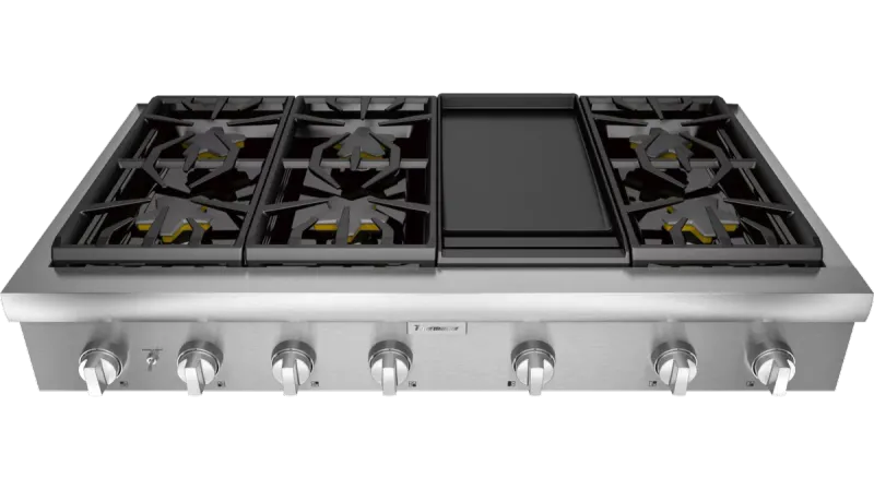 PCG486WD 48" Gas Rangetop with 6 burners and 1 Griddle , -18K high BTU burner  , with 2 ExtraLow® Simmer burners