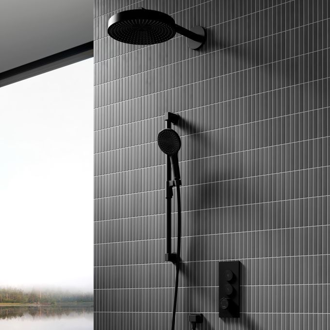 Premia - Moroka TB2 Shower system with push-buttons valve - Wall arm - Matte black