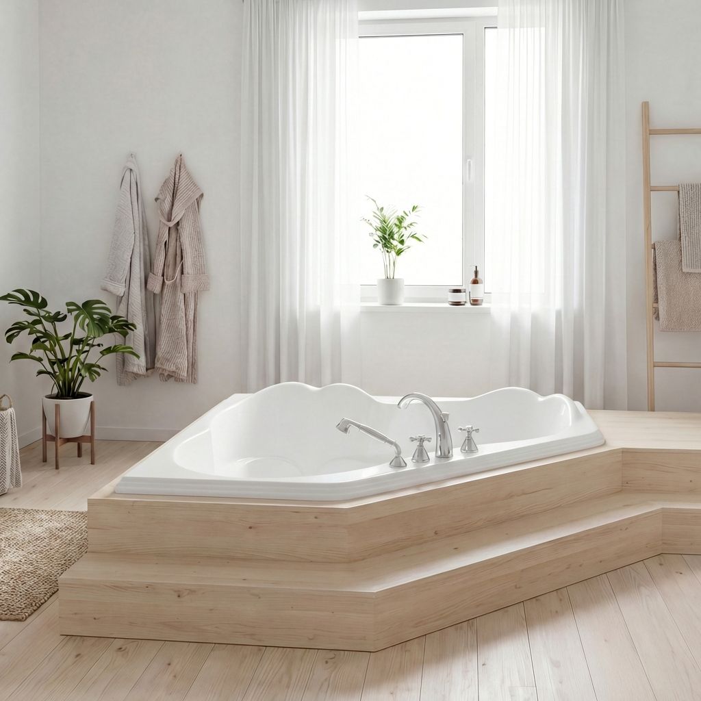 220102-C-133-001 Neptune Ariane 6060 Acrylic Corner Center Drain Whirlpool, Mass-Air &amp; Activ-air Bathtub in White