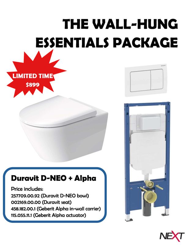 Duravit D-NEO + Geberit Alpha WALL-HUNG Toilet Complete package