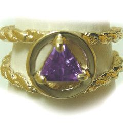 AA Symbol Birthstone on 14k Gold Circle Triangle Ring, Version: 3, Color: Jan - Garnet