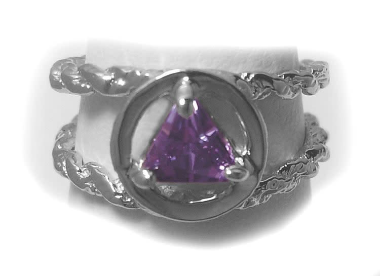 AA Symbol Birthstone on Sterling Silver Circle Triangle Ring, Version: 3, Color: Jan - Garnet