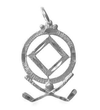 Sterling Silver Pair of Golf Clubs with Narcotics Anonymous NA Symbol Pendant