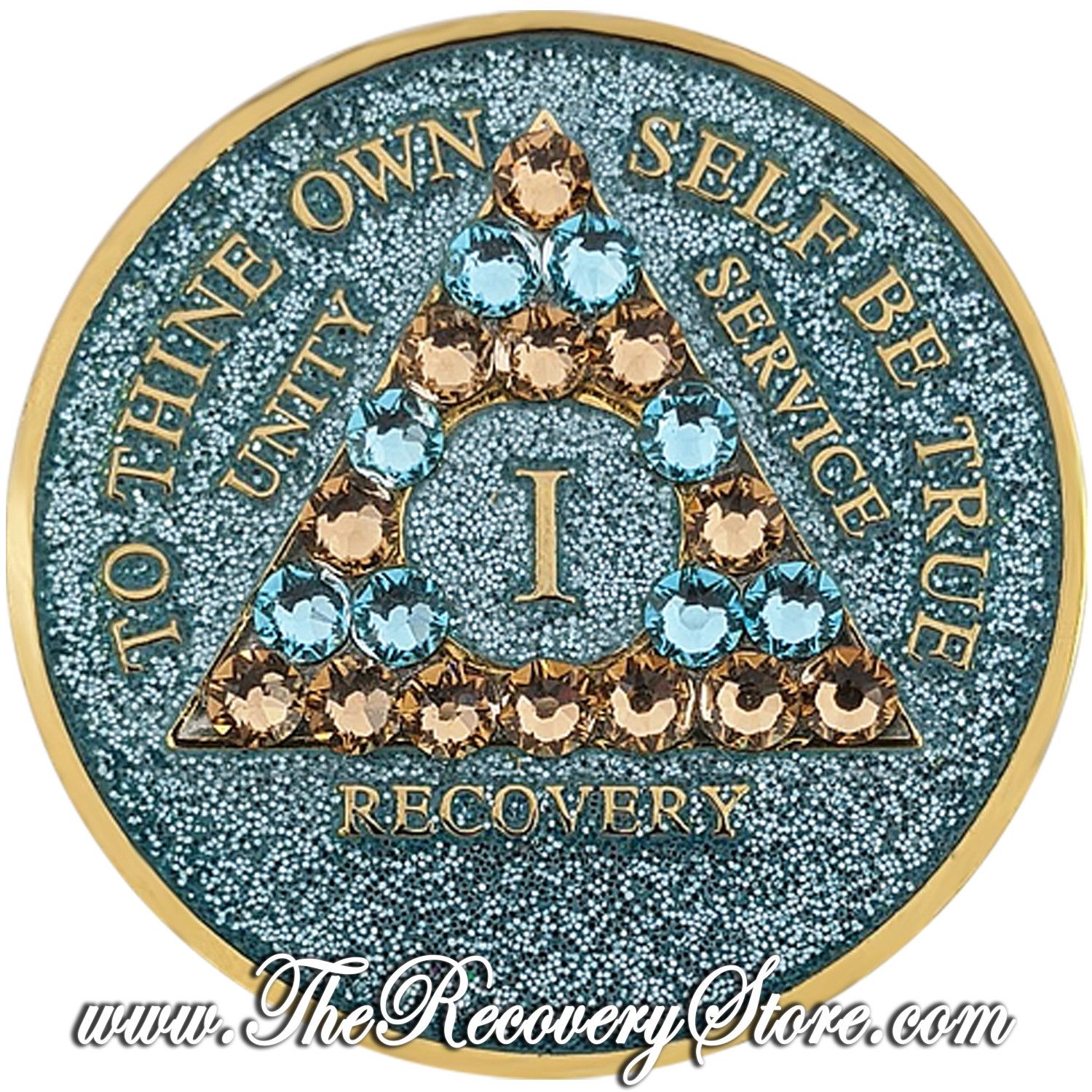 Crystallized Medallion - AA Aqua Glitter Triangle with Light Turquoise &amp; Colorado Topaz Crystals