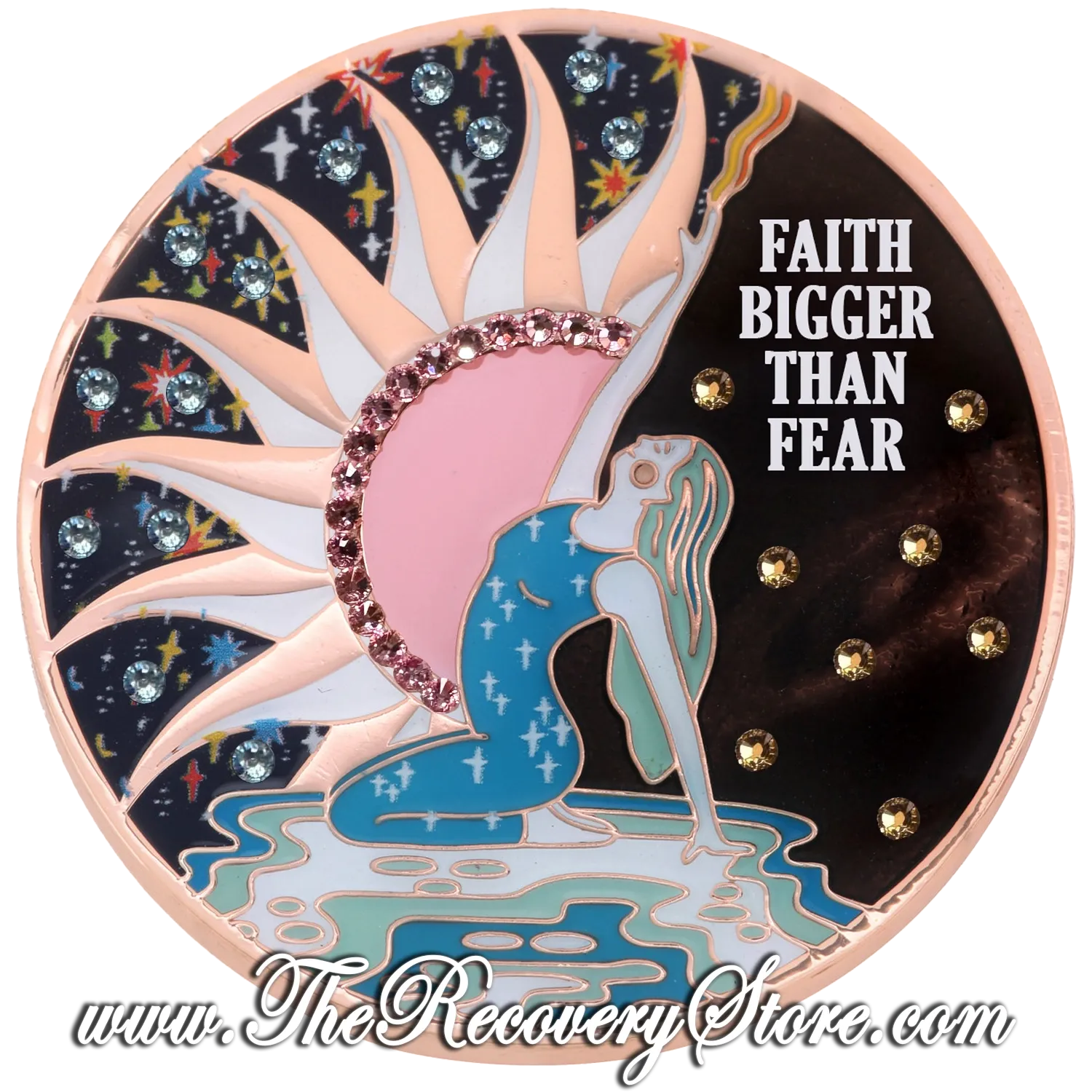 Affirmation Crystallized Medallion Large - Faith Bigger Than Fear