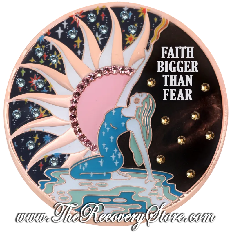 Affirmation Crystallized Medallion Large - Faith Bigger Than Fear